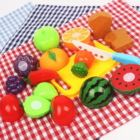 Moaere 20Pcs Kitchen Toys Fun Cutting Fruits Vegetables Pretend Food Playset for Children Girls Boys Educational Early Age Basic Skills Development