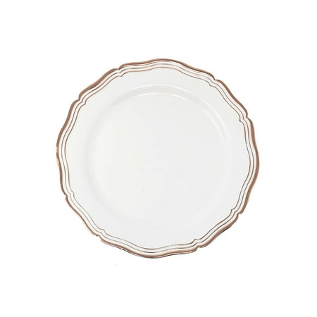 White and Rose Gold Dinner Plates - Aristocrat Collection - Pack of 10
