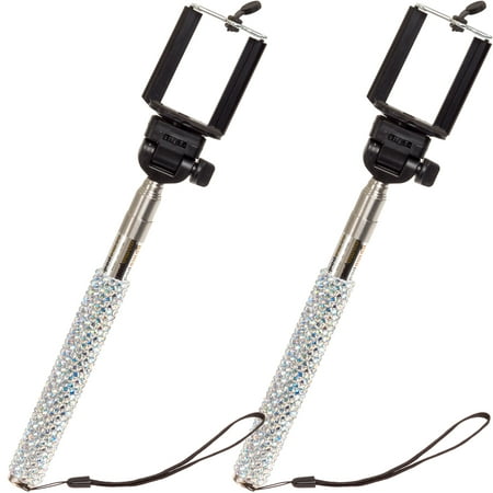 Crystal Case Extendable Handheld Crystallized Selfie Stick 2 Pack (Iridescent)