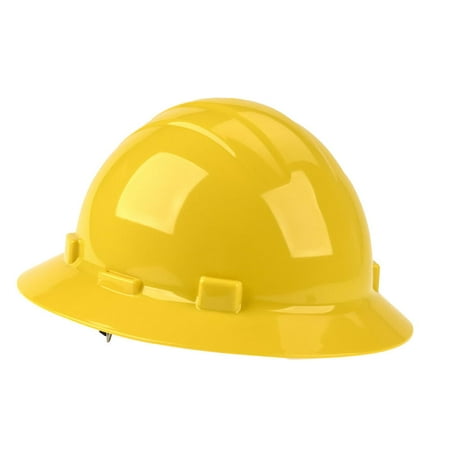 Full Brim Hard Hat 4 Point Adjustable Ratchet Class E and G Yellow