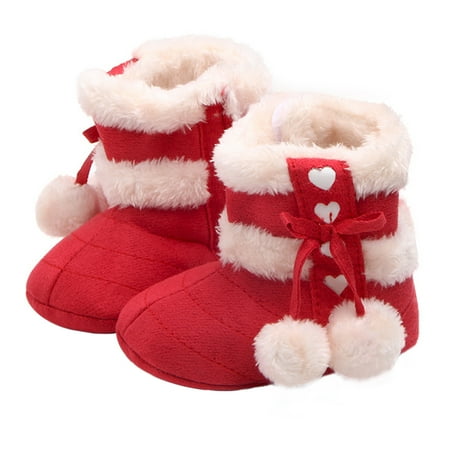 Hemoton 1 Pair Winter Bowknot Baby Christmas Boots Toddlers Warm Cotton Prewalker