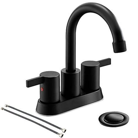 SAYFUT 4 Inch 2 Handle Centerset Matte Black Lead-Free Bathroom Faucet