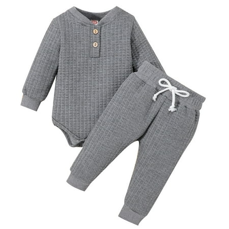 

Hunpta Newborn Infant Baby Girls Boys Winter Long Sleeve Solid Thickened Warm Romper Tops Pants 2PCS Outfits Clothes Set