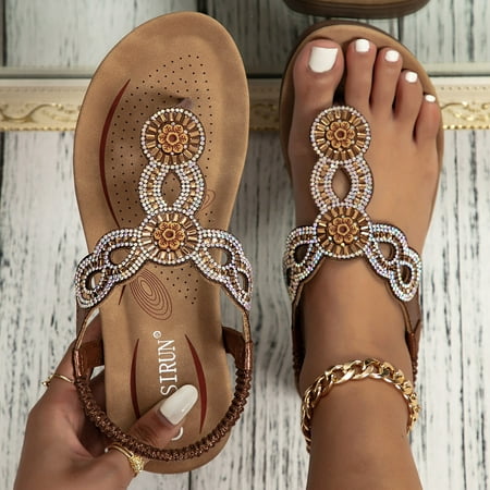 FZM Women shoes Women Wedges Sandals Elastic Ankle Strap Casual Bohemian Beach Shoes Rhinestone Decor Toe Post Thong Sandals
FZM Women shoes Women Wedges Sandals Elastic Ankle Strap Casual Bohemian Beach Shoes Rhinestone Decor Toe Post Thong Sandals