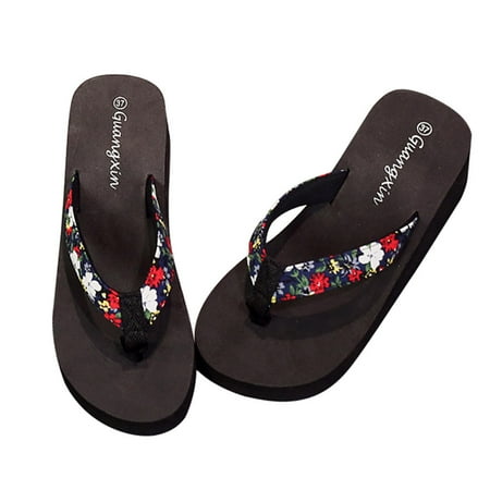 Miarhb Women Ladies Fashion Summer Flowers Bohemian Style Slippers Beach Sandals Shoes