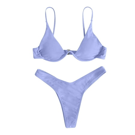 

Quealent Bikini Sets For Women Women Naughty Nightlife Lingerie Set Bandeau Bikini Extreme Hot Mini Thong String Underwear Purple S