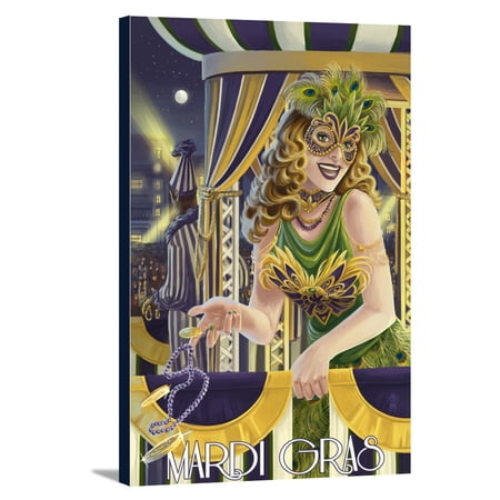 Mardi Gras Girl - Lantern Press Poster (12x18 Gallery Wrapped Stretched Canvas)