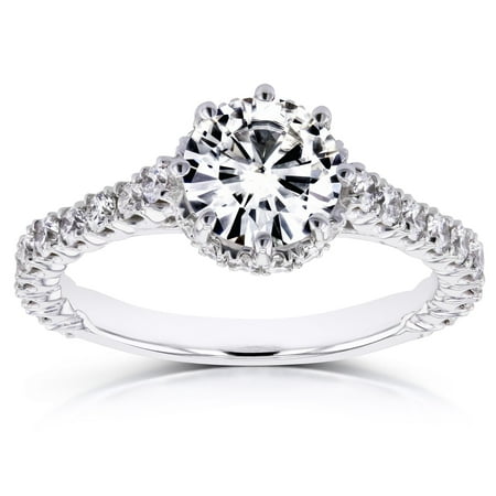 Forever One D-F Moissanite 8-Prong Profile-Halo Engagement Ring 1 3/5 CTW in 14k White Gold, Size 8.5, White Gold