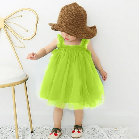 Dyfzdhu Girls Slip Dress Toddler Baby Kids Girls Solid Summer Sleeveless Beach Tutu Dress Casual Layered Tulle Dresses Princess Birthday Party Beach Dresses 1-6Y