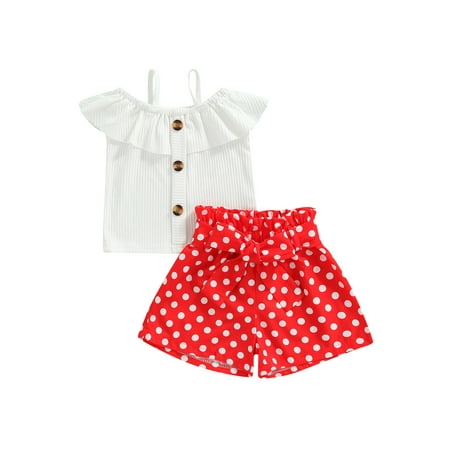 Canrulo 2pcs Toddler Kids Girls Summer Clothes Off Shoulder Solid Knit Button T Shirts+Polka Dot Printed Shorts Sets White 2-3 Years
Canrulo 2pcs Toddler Kids Girls Summer Clothes Off Shoulder Solid Knit Button T Shirts+Polka Dot Printed Shorts Sets White 2-3 Years