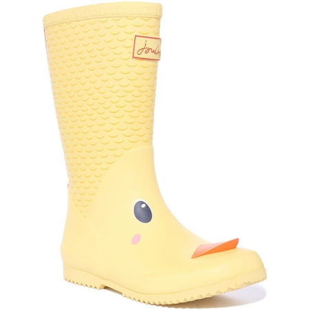 Joules JNR Roll Up Junior s Duck Print Wellington Boots In Yellow Size 1