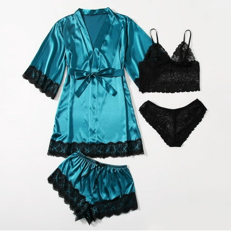 Sleepwear Clearance Women Plus Size Lingerie Silk Robe Satin Bathrobe Four-piece Set Sleepwear Pajamas
Sleepwear Clearance Women Plus Size Lingerie Silk Robe Satin Bathrobe Four-piece Set Sleepwear Pajamas