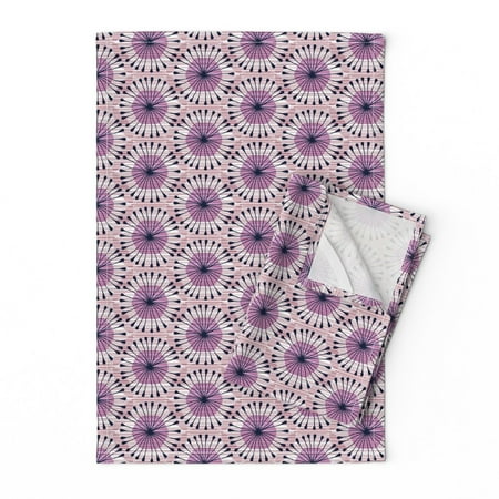 Flower Starburst Orchid Navy Linen Cotton Tea Towels by Roostery Set of 2