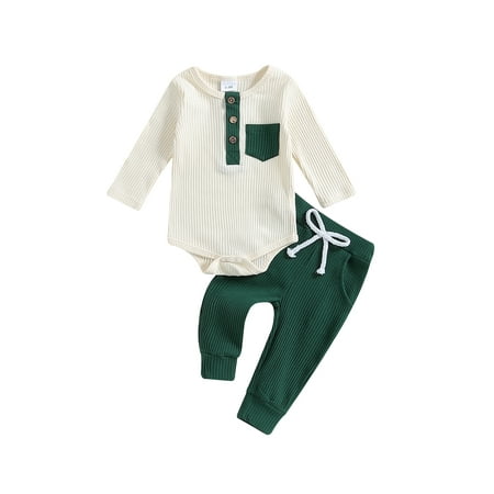 Raccmtaty Baby Boys 2PCS Outfit Sets Long Sleeve Crew Neck Button Romper Solid Color Drawstring Pants Sets
Raccmtaty Baby Boys 2PCS Outfit Sets Long Sleeve Crew Neck Button Romper Solid Color Drawstring Pants Sets