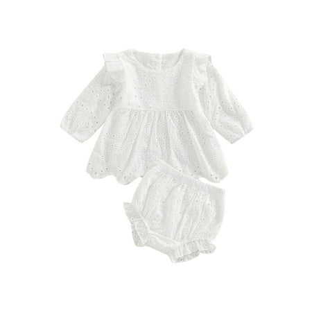 Arvbitana Baby Girls Solid Color Outfits Long Sleeve Round Neck Cutout T-shirt Tops + Elastic Ruffle Shorts Summer Casual Princess Clothes Set 2Pcs 3-24M
Arvbitana Baby Girls Solid Color Outfits Long Sleeve Round Neck Cutout T-shirt Tops + Elastic Ruffle Shorts Summer Casual Princess Clothes Set 2Pcs 3-24M