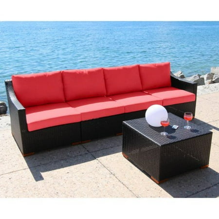 Bellini Home and Gardens Teana Wicker 5 Piece Patio Deep Seating Sofa Conversation Set
