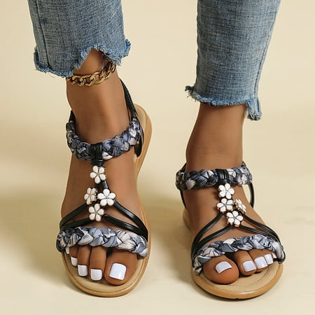 YkohkofeWomen Wedge Sandal Flat Beaded Sandals Beach Sandals Thong Flat Beach Slippers Sandals