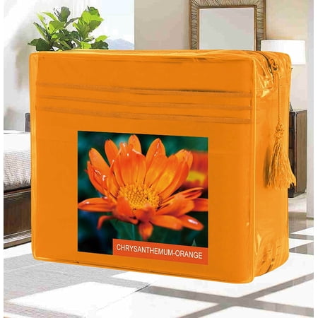 Luxury Bed Sheets Set Wrinkle-Free 1500 Thread Count Egyptian Quality 3-Piece Bed Sheet Set - FLOWERS Collection - Deep Pocket, Queen, Chrysanthemum-Orange
