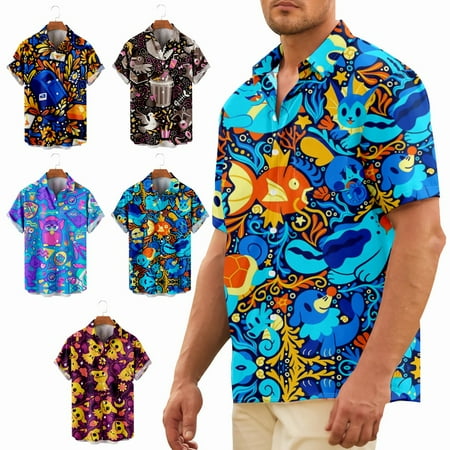 Men s Aloha Button Down Polo Shirts Funny Party Tops Plus Size Men