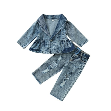 Sunisery Autumn Kids Baby Girls Clothes Sets Denim Long Sleeve Lapel Buttons Coats Ripped Jeans Pants Dark Blue 3-4 Years
Sunisery Autumn Kids Baby Girls Clothes Sets Denim Long Sleeve Lapel Buttons Coats Ripped Jeans Pants Dark Blue 3-4 Years