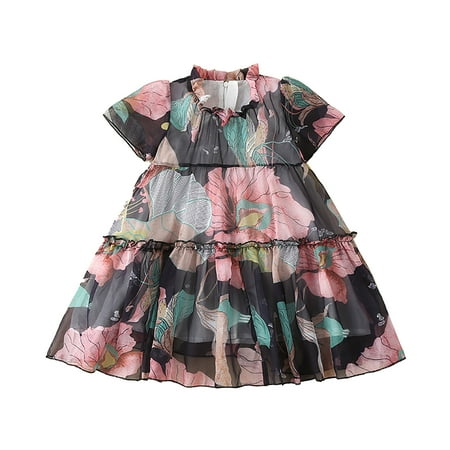 Summer Dresses Girls And Toddlers Short Sleeve Party Tutu Dresses Floral Print Black 90
Summer Dresses Girls And Toddlers Short Sleeve Party Tutu Dresses Floral Print Black 90