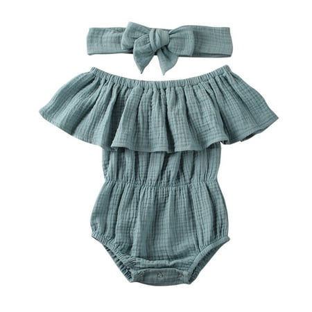 ZIYIXIN Newborn Baby Girls Clothes Ruffle Off Shoulder Romper One-Piece Bodysuits Jumpsuit Headband Summer Oufits Blue Gray 0-6 Months
ZIYIXIN Newborn Baby Girls Clothes Ruffle Off Shoulder Romper One-Piece Bodysuits Jumpsuit Headband Summer Oufits Blue Gray 0-6 Months