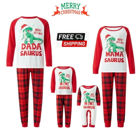 ROAONOCOMO Matching Dinosaur Christmas Pajamas For Family