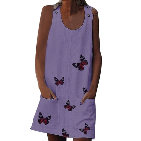 Follure Dresses for ladies Women O-Neck Sleeveless Shoulder Clasp Butterfly Print Cotton And Linen Dress Purple XL
Follure Dresses for ladies Women O-Neck Sleeveless Shoulder Clasp Butterfly Print Cotton And Linen Dress Purple XL