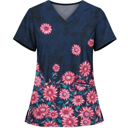Floral Printed Working Uniform lady Summer Womens Short Sleeve V Neck Flower Printed Top Working T shirts Blouse Pockets Scrubs Top Working Uniform Nurses
Floral Printed Working Uniform lady Summer Womens Short Sleeve V Neck Flower Printed Top Working T shirts Blouse Pockets Scrubs Top Working Uniform Nurses
