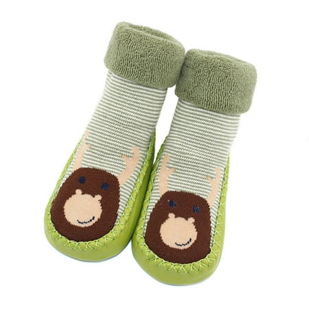 Baby Booties Slipper Sock Non-Slip Soft Bottom Shoes For Baby Boys Girls M Green