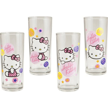 Vandor LLC Hello Kitty 4 Piece 10 oz. Glass Mug Set