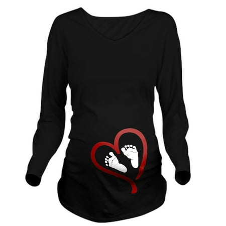 CafePress - Baby Feet Heart Red Long Sleeve Maternity T Shirt - Long Sleeve Maternity T-Shirt
