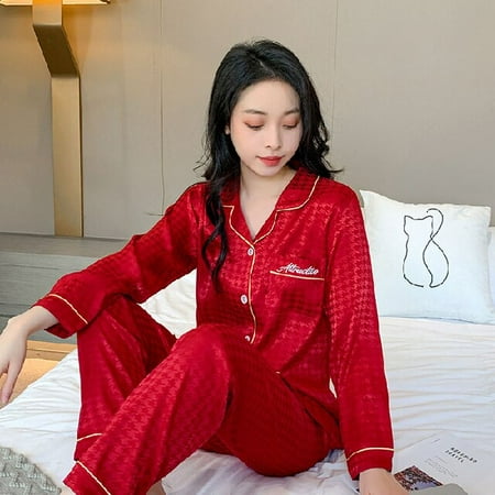 DanceeMangoo Womens Pajamas Set Spring Autumn Leisure Elastic Waist Sleepwear Satin Womens Long Sleeve Nightwear Trousers Homewear Clothes
DanceeMangoo Womens Pajamas Set Spring Autumn Leisure Elastic Waist Sleepwear Satin Womens Long Sleeve Nightwear Trousers Homewear Clothes