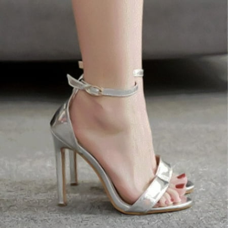 VKEKIEO Peep Toe Heels For Women Sexy High Heel Stiletto Silver