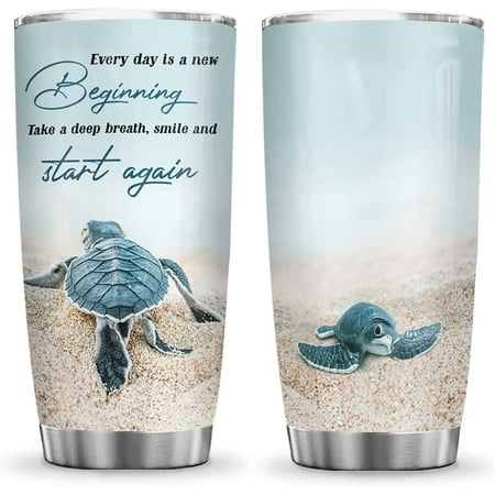 20oz Sea Turtle Gifts for Women - Turtle Gifts for Turtle Lovers - Inspirational Gifts - New Beginning Sea Turtle Tumbler Cup with Lid Double Wall Vacuum Thermos Insulated Travel Coffee Mug