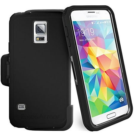 Samsung Galaxy S5 "Exos Armor" Tough Case & Belt Clip (Quick-release Holster Design)