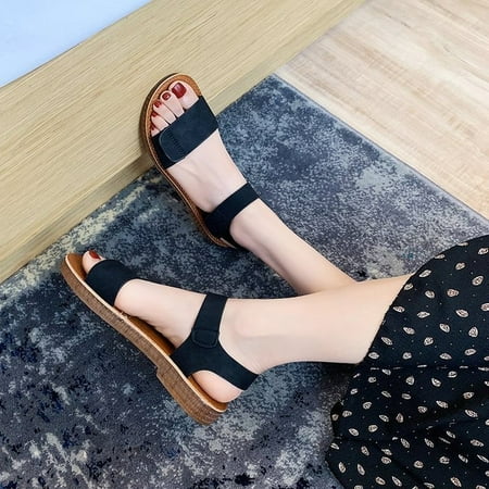 Women s Desert Kiss-Stretch Quarter Strap Sandal Flat 、39 Black