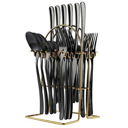 Nordic Cutlery 24Pcs Rack Set Stainless Steel Cutlery Set with Rack Knife Fork Spoon Tea Spoon Cutleries Black
Nordic Cutlery 24Pcs Rack Set Stainless Steel Cutlery Set with Rack Knife Fork Spoon Tea Spoon Cutleries Black
