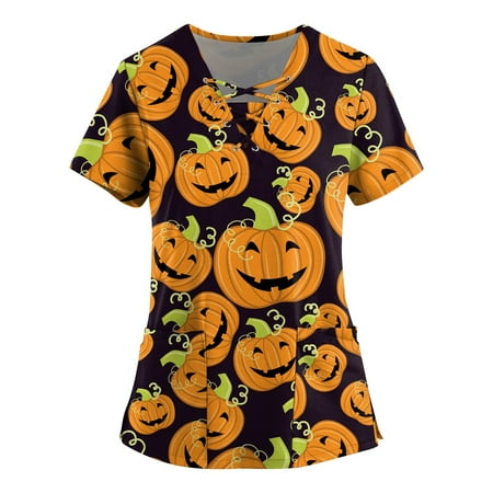 Bazyrey Halloween Scrub Tops Women Plus Size Halloween Print Short Sleeve V Neck Top Work Uniform Pocket Shirt Caregiver Top Green M
Bazyrey Halloween Scrub Tops Women Plus Size Halloween Print Short Sleeve V Neck Top Work Uniform Pocket Shirt Caregiver Top Green M