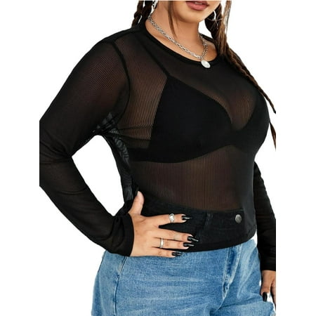 Sexy Plain Round Neck Mesh Top Without Bra Long Sleeve Black Plus Size Women Tops (Women s)
Sexy Plain Round Neck Mesh Top Without Bra Long Sleeve Black Plus Size Women Tops (Women s)