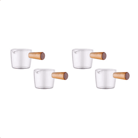 4PCS Transparent Glass Creamer with Wooden Handle Mini Coffee Milk Creamer Pitcher. 100Ml