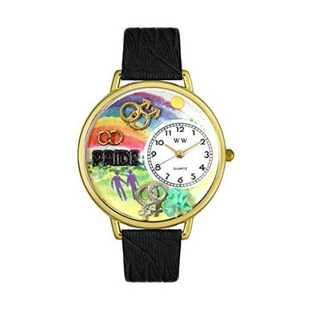Whimsical Watches Womens G1110009 Unisex Gold Gay Pride Black Skin Leather And Goldtone Watch