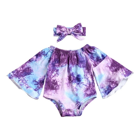 Fesfesfes Toddler Baby Girls Fashion Cute Tie-dye Gradient Color Off Shoulder Trumpet Sleeve Romper Headdress Suit
Fesfesfes Toddler Baby Girls Fashion Cute Tie-dye Gradient Color Off Shoulder Trumpet Sleeve Romper Headdress Suit