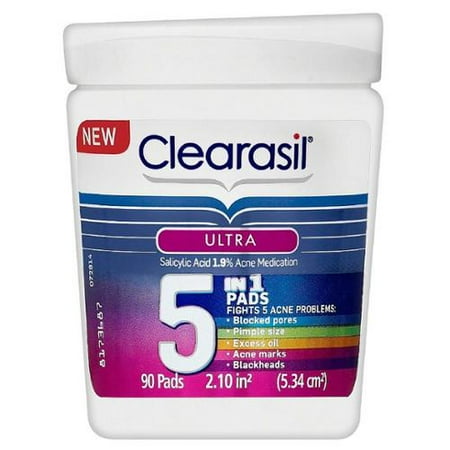 Clearasil Ultra 5-in-1 Acne Medication Pads 90 ea (Pack of 2)