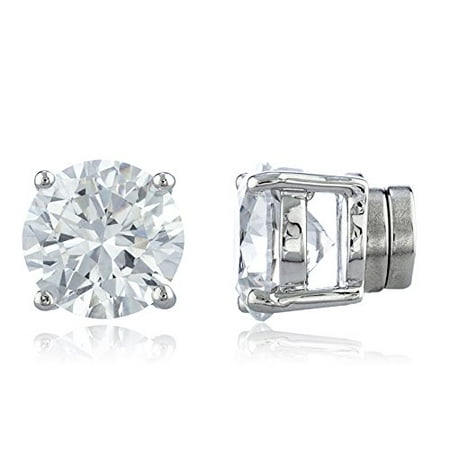 New & Improved! Silvertone with Clear Cz Round Magnetic Stud Earrings - 4mm to 12mm Available (9
