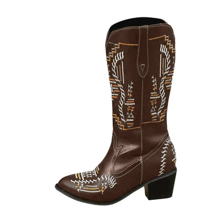Women Walking Shoes Fashion Autumn And Winter Women s Mid Boots Chunky Heel Low Heel Pointed Toe Embroidered Casual Style Mid-Calf Boots for Women PU Brown-2
Women Walking Shoes Fashion Autumn And Winter Women s Mid Boots Chunky Heel Low Heel Pointed Toe Embroidered Casual Style Mid-Calf Boots for Women PU Brown-2