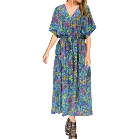 HAPPY BAY Women s Oversize Caftan Long Loungewear Tunics 2X-3X Sapphire-AC359