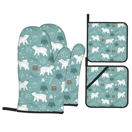 Oven Mitts and Pot Holders Sets 4 pcs - whiter Snow bear Print Heat Resistant Silicone Oven Gloves with Non-Slip Silicone Surface and hot pads for kitchen Baking Cooking BBQ
Oven Mitts and Pot Holders Sets 4 pcs - whiter Snow bear Print Heat Resistant Silicone Oven Gloves with Non-Slip Silicone Surface and hot pads for kitchen Baking Cooking BBQ