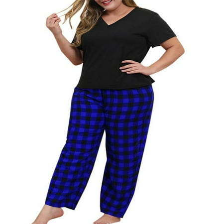 Jeanewpole1 Women Plus Size Pajamas Set Plaid Lounge Pants V-Neck Short Sleeve Cotton T Shirt 2 Piece Sleepwear
Jeanewpole1 Women Plus Size Pajamas Set Plaid Lounge Pants V-Neck Short Sleeve Cotton T Shirt 2 Piece Sleepwear