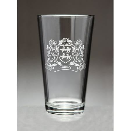 Clancy Irish Coat of Arms Lions Pint Glasses (Sand Etched)